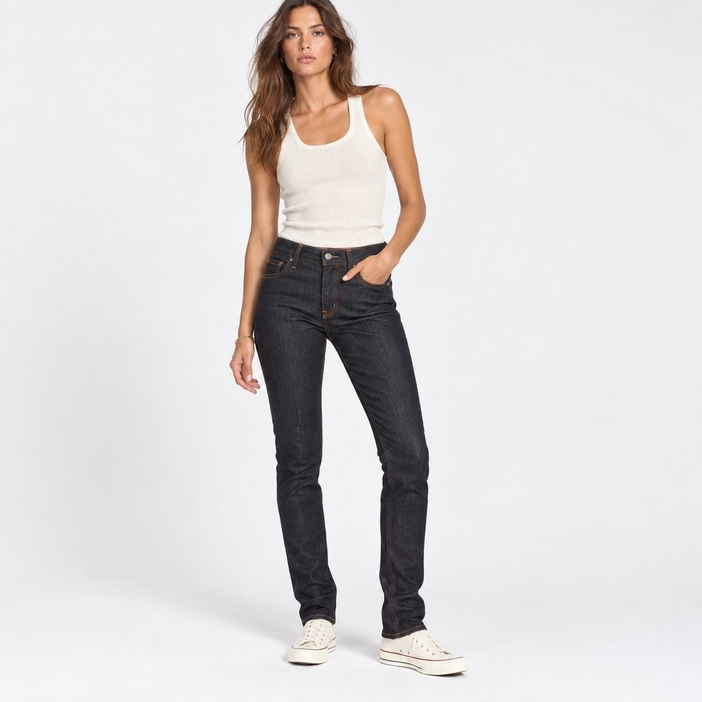 Nudie Jeans Super Slim Kim Women 25x32 Dry Raw Denim Made in Italy Deadstock